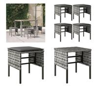 vidaXL Tabouret de jardin avec coussin 4 pcs. Gris Poly Rotin - Tabouret de jardin - Repose-pieds de jardin - Meuble de jardin - Meubles de terrasse