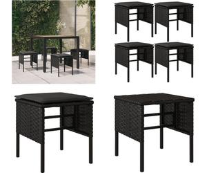 vidaXL Tabouret de jardin avec coussin 4 pcs. noir Poly rotin - Tabouret de jardin - Repose-pieds de jardin - Meubles de jardin - Meubles de terrasse