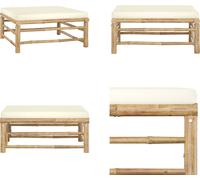 vidaXL Tabouret de jardin avec coussin blanc crème Bambou - Tabouret de pied - Repose-pieds - Repose-pieds