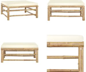 vidaXL Tabouret de jardin avec coussin blanc crème Bambou - Tabouret de pied - Repose-pieds - Repose-pieds
