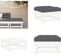vidaXL Tabouret de jardin avec coussin blanc pin massif - Tabouret de jardin - Tabouret de terrasse - Tabouret d'extérieur - Tabouret de pied de jardin