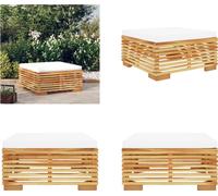 vidaXL Tabouret de jardin avec coussin crème en teck massif - Tabouret de jardin - Tabouret de pied - Ottomane de jardin