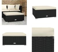 vidaXL Tabouret de jardin avec coussin noir 70x70x30 cm Poly rotin - Tabouret de jardin - Ottomane de jardin - Outdoor foot tabouret