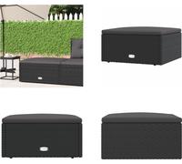 vidaXL Tabouret de jardin avec coussin noir Poly rotin - Tabouret de jardin - Repose-pieds de jardin - Meubles de jardin - Meubles de terrasse