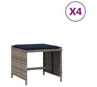 vidaXL Tabouret de jardin avec coussins 4 pcs. Gris 40x40x35 cm Poly rotin