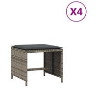 vidaXL Tabouret de jardin avec coussins 4 pièces Gris 40x40x35 cm Poly rotin