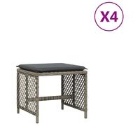 vidaXL Tabouret de jardin avec coussins 4 pcs. Gris 41x41x36 cm Poly rotin