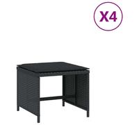 vidaXL Tabouret de jardin avec coussins 4 pcs Noir 40x40x35 cm Poly rotin