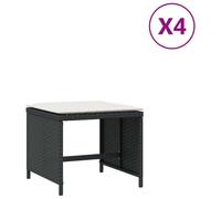 vidaXL Tabouret de jardin avec coussins 4 pcs Noir 40x40x35 cm Poly rotin