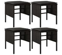 vidaXL Tabouret de jardin avec coussins 4 pcs. noir Poly rotin
