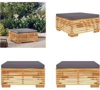 vidaXL Tabouret de jardin avec coussins gris foncé en teck massif - Tabouret de jardin - Tabouret de pied - Ottomane de jardin