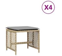 vidaXL Tabouret de jardin Coussin 4pcs Mélange de beige 41x41x36 cm Poly rotin