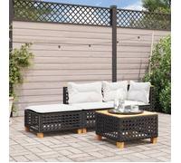 vidaXL Tabouret de jardin en poly rotin avec coussin noir 63,5×56×32 cm