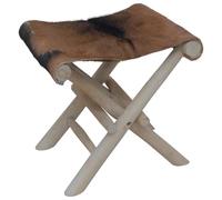 Vidaxl Tabouret Pliable Cuir Véritable Et Bois De Teck Massif Multicolore