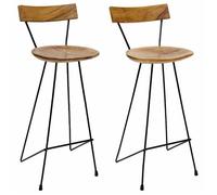 vidaXL Lot de 2 Tabourets de Bar, Chaise de Pub, Siège de Bistrot, Meuble de Salle à Manger Cuisine Salon Maison Intérieur, Bois de Teck Massif