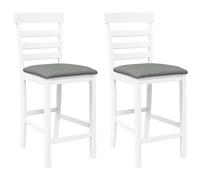 vidaXL Tabourets de Bar avec Coussins 2 pcs Blanc Bois Massif d'hévéa, Chaise, Chaise de Bar de Cuisine, Chaise de Restaurant