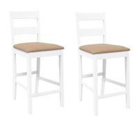 vidaXL Tabourets de bar avec coussins Bois massif d'hévéa Blanc 2 pcs