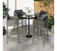 vidaXL Tabouret de bar 4 pcs. avec coussins Gris Poly rotin