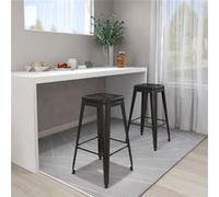 Lot de 2 tabourets de bar empilables en métal noir, hauteur comptoir, repose-pieds
