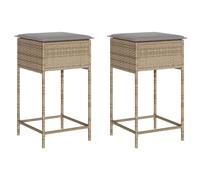 vidaXL Tabourets de Bar Jardin avec Coussins Lot de 2 Beige Poly rotin, Tabouret, Tabouret de Bar extérieur, Chaise de Bar, Tabouret de Jardin