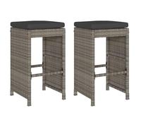 vidaXL Tabourets de Bar Jardin Coussins Lot de 2 Gris résine tressée, Tabouret, Tabouret de Bar extérieur, Chaise de Bar, Tabouret de Jardin
