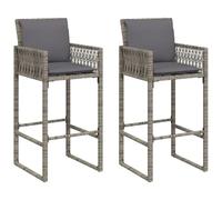 vidaXL Tabouret de bar de jardin avec coussins lot de 2 Gris Poly Rattan