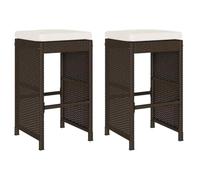 vidaXL Tabourets de bar de jardin lot de 2 avec coussin Marron poly rotin