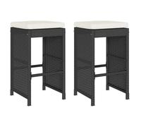vidaXL Tabourets de Bar Jardin Coussins Lot de 2 Noir résine tressée, Tabouret, Tabouret de Bar extérieur, Chaise de Bar, Tabouret de Jardin