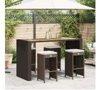 vidaXL Tabourets de bar de jardin avec coussins - Lot de 4 marron en résine tressée