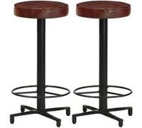 vidaXL Tabourets de bar lot de 2 66 cm cuir véritable321968 Brun G
