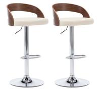 vidaXL Lot de 2 Tabourets de Bar, Chaise de Pub, Siège de Bistrot, Meuble de Salle à Manger Cuisine Salon Maison Intérieur, Crème Similicuir et Bois Courbé