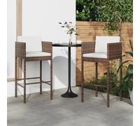 vidaXL Barhocker 2 Stk. mit Kissen Braun Poly Rattan