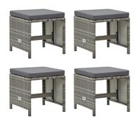 vidaXL Tabouret de jardin 4 pièces avec coussin d'assise Poly rotin gris
