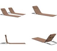 vidaXL Tapis de plage pliable 2 pcs Acier et Tissu Marron - Tapis de plage - Tapis de plage Avec Dossier - Tapis de plage Avec Dossier