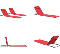 vidaXL Tapis de plage pliable 2 pcs Acier et Tissu Rouge - Tapis de plage - Tapis de plage Avec Dossier - Tapis de plage Avec Dossier