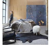 vidaXL Tapis en Peau de Vache Véritable, Tapis de Sol, Décoration de Salon Salle de Séjour Chambre à Coucher Intérieur, Noir 180x220 cm