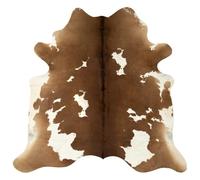 vidaXL Tapis en Peau de Vache Véritable, Tapis de Sol, Décoration de Salon Salle de Séjour Chambre à Coucher Intérieur, Marron et Blanc 180x220 cm