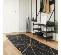vidaXL Tapis lavable noir et doré 80x300 cm 136616