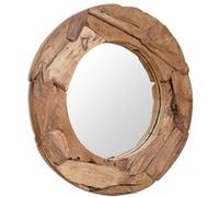 vidaXL Teck Miroir Décoratif Miroir Mural Miroir de Douche Miroir de Salon Salle de Séjour Chambre à Coucher Maison Intérieur 80 cm Rond Brun G