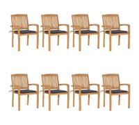 vidaXL Chaises de jardin empilables avec coussins 8 pcs. Bois massif teck