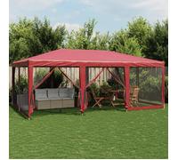 vidaXL Tente de réception 6x4 m rouge HDPE avec 10 panneaux latéraux en maille