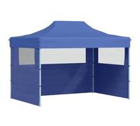vidaXL Tente de Réception Pliable avec 3 Parois Tonnelle de Jardin Tonnelle de Patio Pavillon de Terrasse Auvent d'Extérieur 3x4 m Acier Bleu