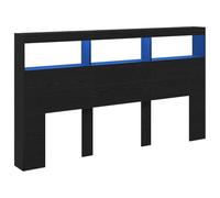 vidaXL Tête de lit LED avec étagères - Aspect chêne noir - 180 x 17 x 102 cm - Étagère pour tête de lit avec étagères - Panneau arrière de lit