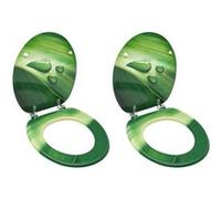 vidaXL Sièges de toilette avec couvercle 2 pcs. MDF vert Design goutte d'eau