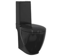 vidaXL Toilette en Céramique Ronde Ecoulement d'Eau au Fond WC Salle de Bain Maison Intérieur Mécanisme de Fermeture en Douceur Noir