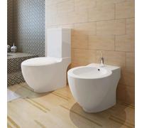 vidaXL Toilette et Bidet sur Pied - Blanc