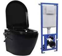 vidaXL Toilette murale sans rebord et réservoir caché Céramique Noir Noir G