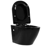 vidaXL Toilette Suspendue au Mur sans Rebord Siège de Toilette WC Toilette Cuvette Salle de Bain Maison Intérieur Durable Céramique Noir