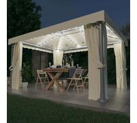 vidaXL Pavillon avec rideaux & guirlandes lumineuses LED 4x3 m blanc crème