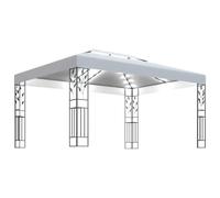 vidaXL Tonnelle avec Double Toit et Lumières LED Belvédère de Jardin Pavillon d'Extérieur Tente de Réception Chapiteau Barbecue 3x4 m Blanc